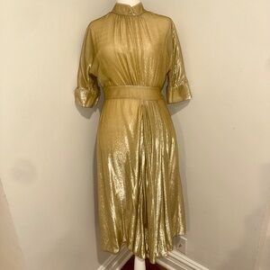 Stunning Prada Gold Lame Velvet Dress Size 42